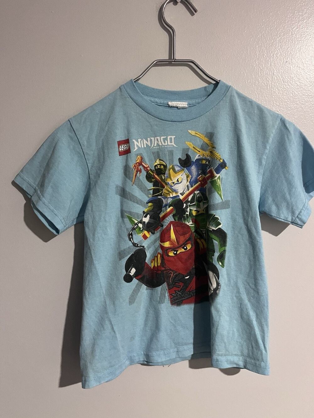 Lego Ninjago Tee Shirt Blue Youth Kids Short Sleeve 2012 Size 7/8